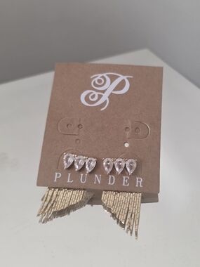 Plunder Clear Crystal Teardrop Studs with Gold Fringe Drops